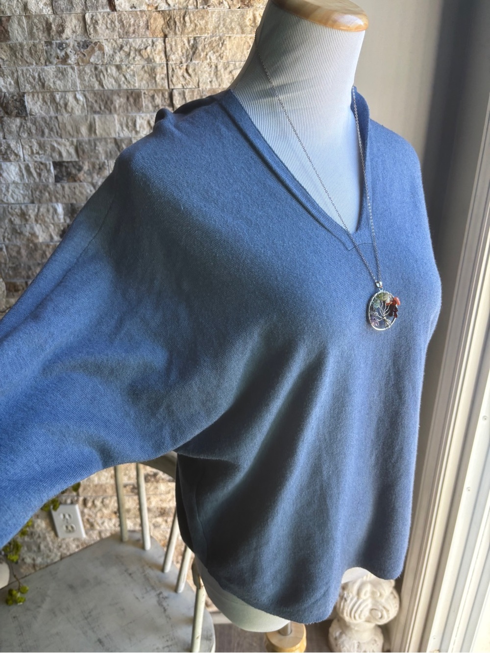 Sioni Soft V-Neck Sweater in Dusty Blue